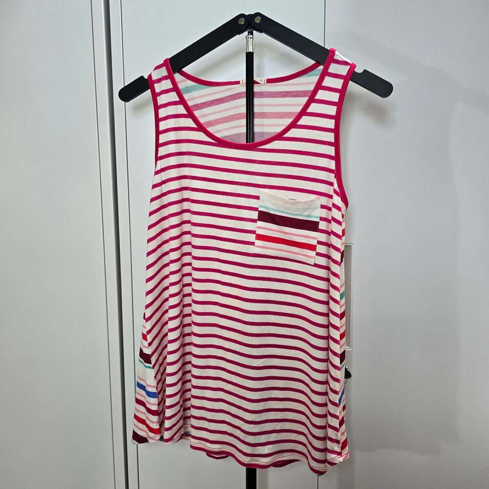 e. Luna Pink and White Striped Tank Top with Pocket, Size S